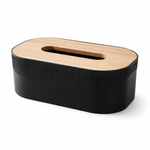 Plastic Tissue Dispenser with Wooden Grain (Black, 21.5x13x7.5 cm)
