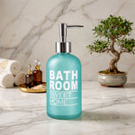 Bathroom Sweet Home Print Glass Soap Dispenser For Bathroom And Kitchen Sink ( 19.5x7.5 cm Aqua )
