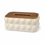 Plastic Tissue Dispenser with Wooden Grain Lid  (White, 21x13x9 cm)