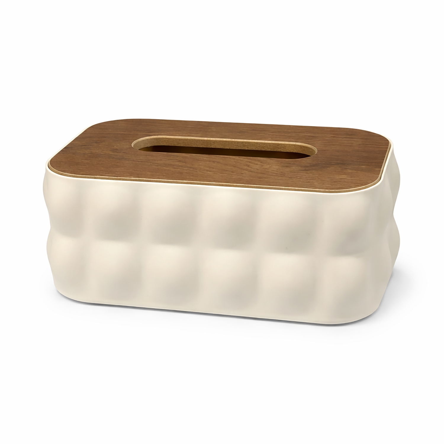 Plastic Tissue Dispenser with Wooden Grain Lid  (White, 21x13x9 cm)