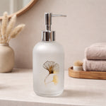 Flower Print Glass Soap Dispenser For Bathroom And Kitchen Sink ( 19.5x7.5 cm White )