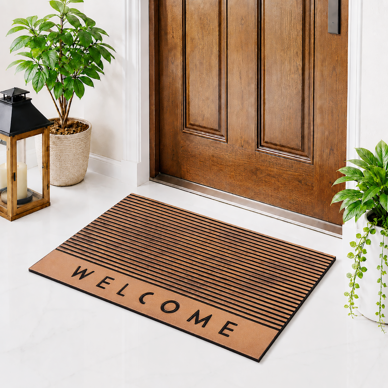 Rubber Door Mat Welcome Textured ( 45x75 cm Copper )