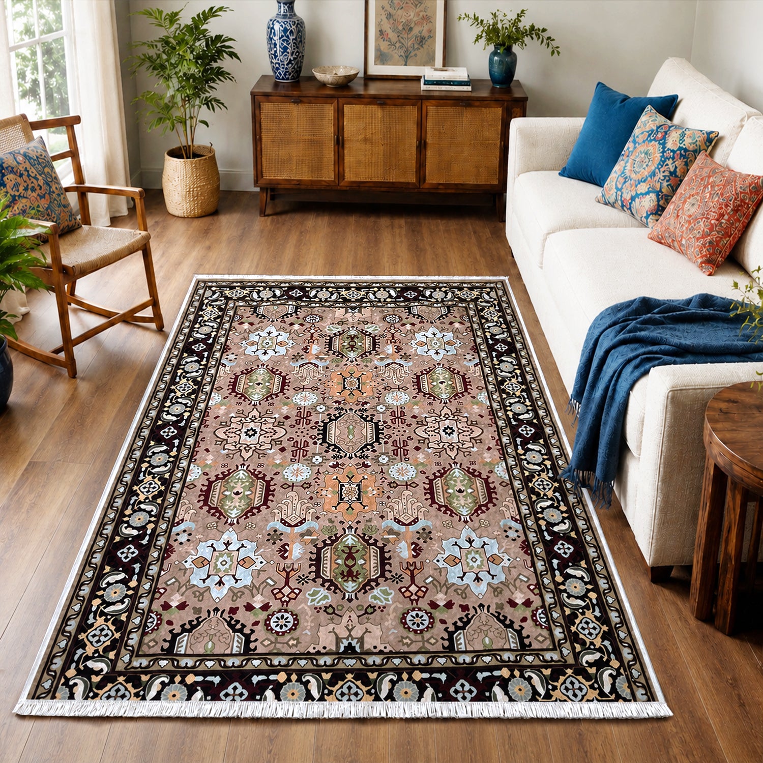 Riyasat Printed Carpet For Home And Office ( 4x6 ft, Peach Vintage )