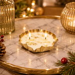 Soy Wax Decorative Lotus Urli Scented Candle With Gold Leaf Pattern ( White And Gold  , 12x12cm )