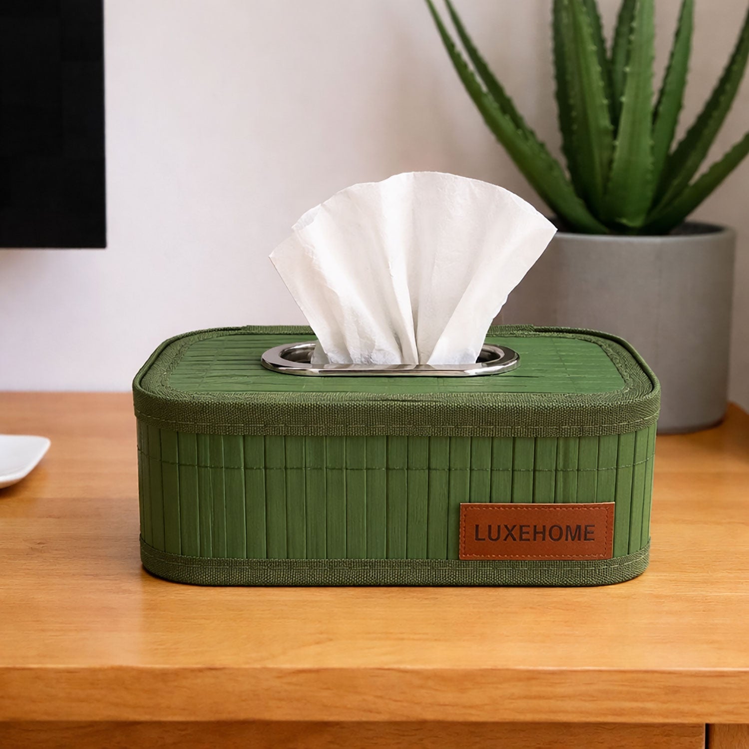 Bamboo Napkin Box Tissue Holder ( Green, 24x14x9 cm )