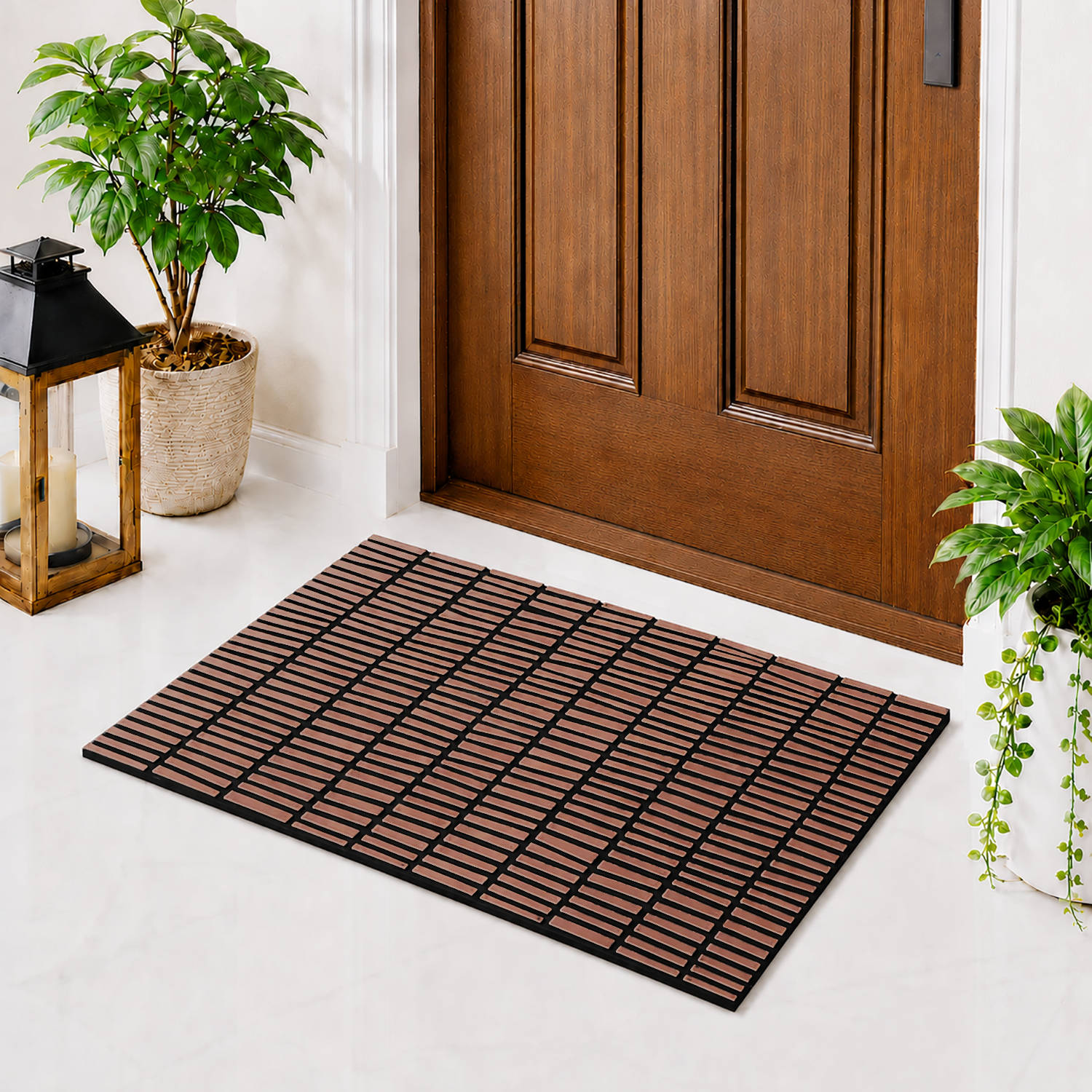 Rubber Door Mat Linear Textured ( 45x75 cm Brown )