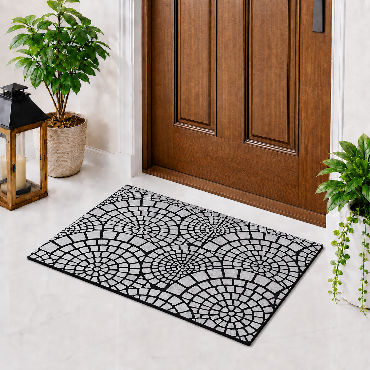 Rubber Door Mat Mosaic Textured ( 45x75 cm Silver )