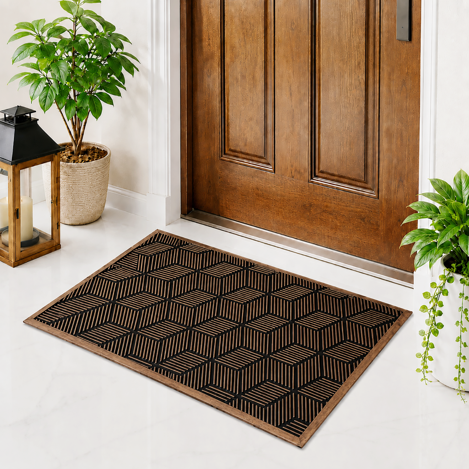 Rubber Door Mat Geometric Textured ( 45x75 cm Brown )