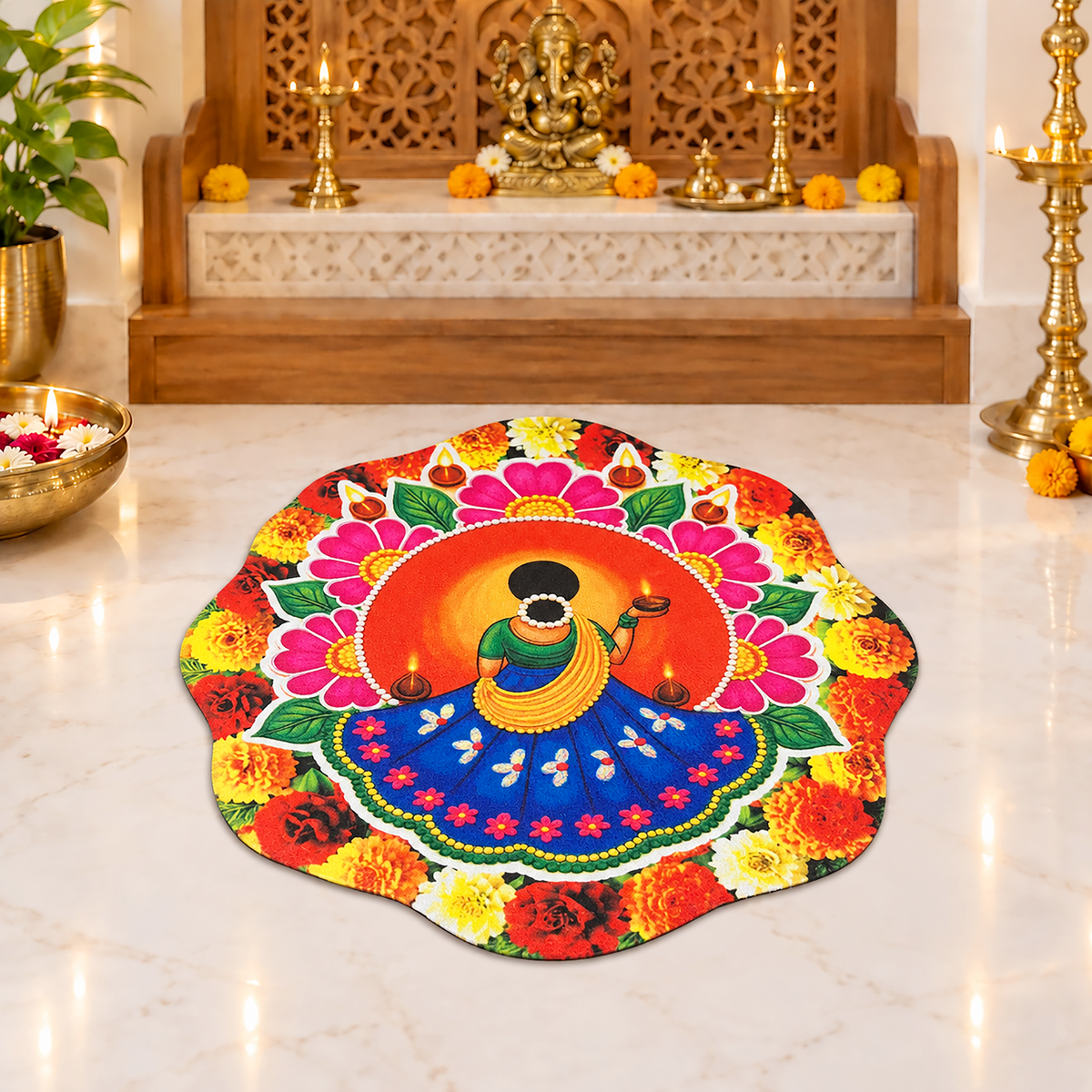 3D Rangoli Mats ( 58x58 cm, Blue )