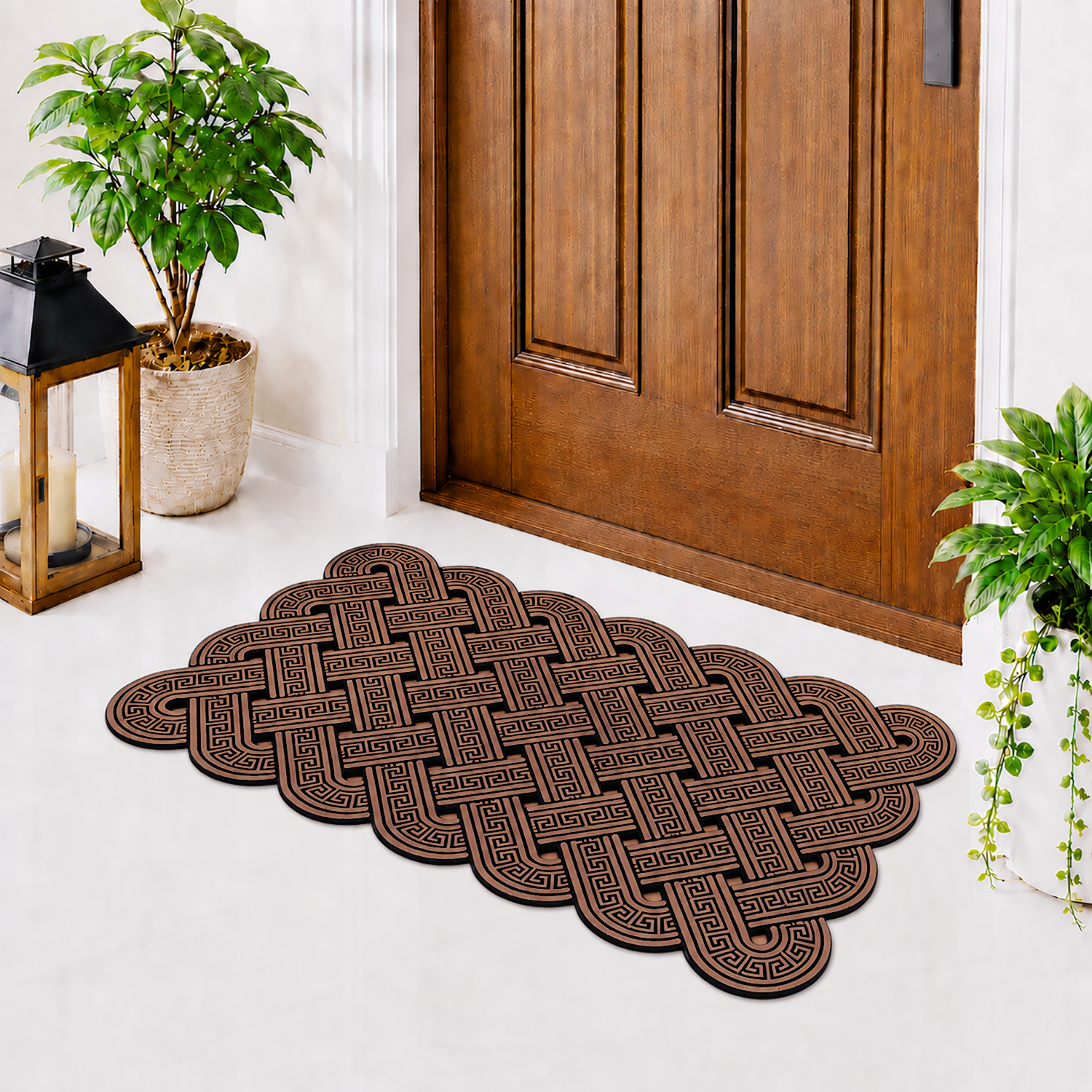 Rubber Door Mat Weave Textured ( 45x75 cm Brown )