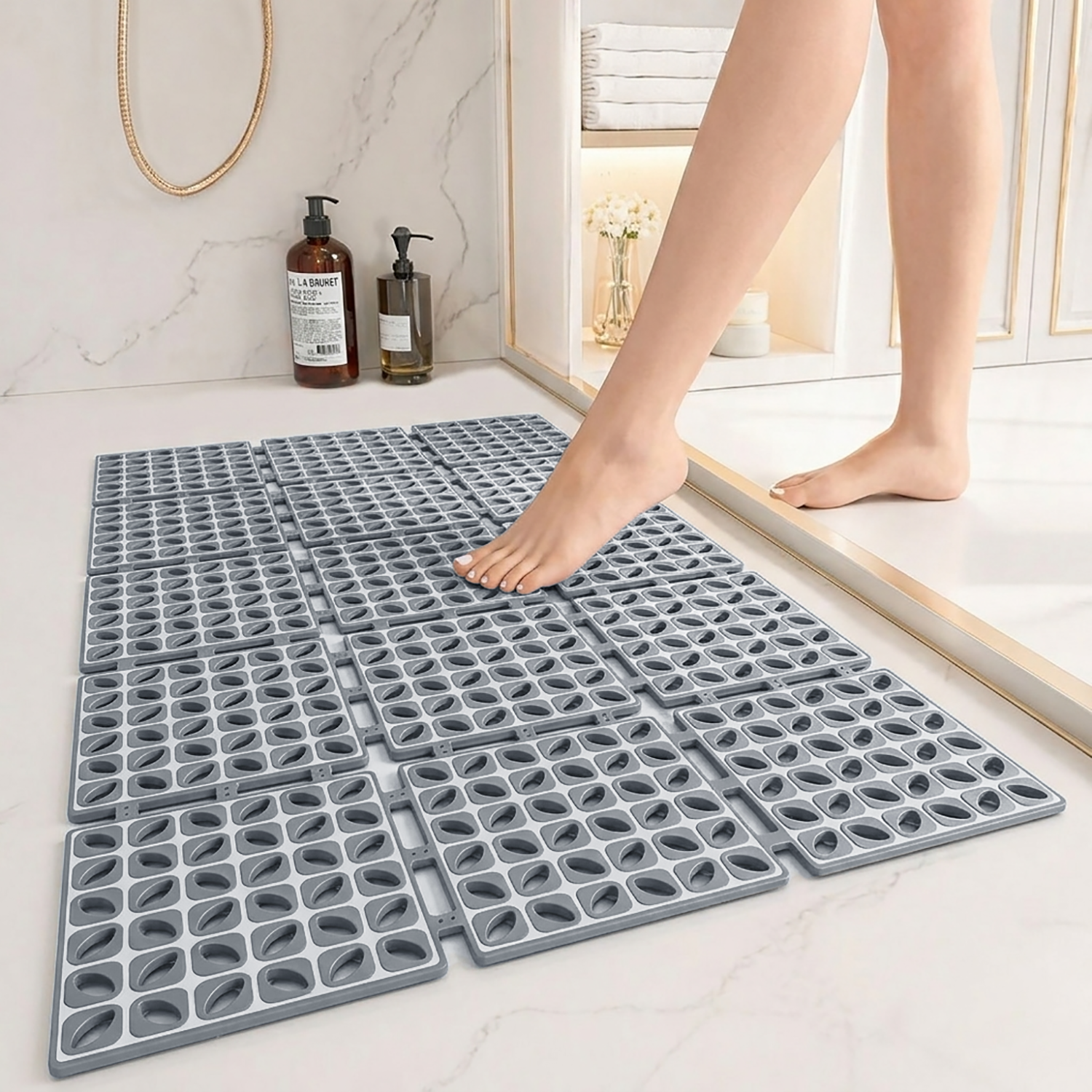 Rubber Shower Mat For Bathroom ( 40x66 Cm Grey )