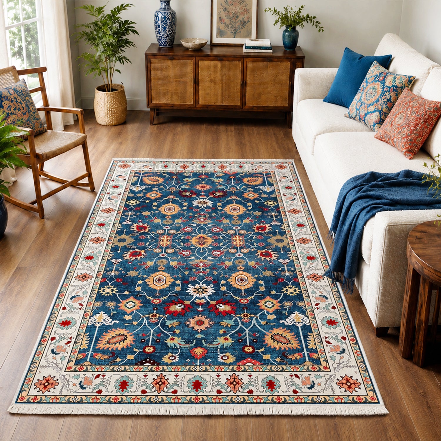 Riyasat Printed Carpet For Home And Office ( 5x7 ft, Royal Blue )