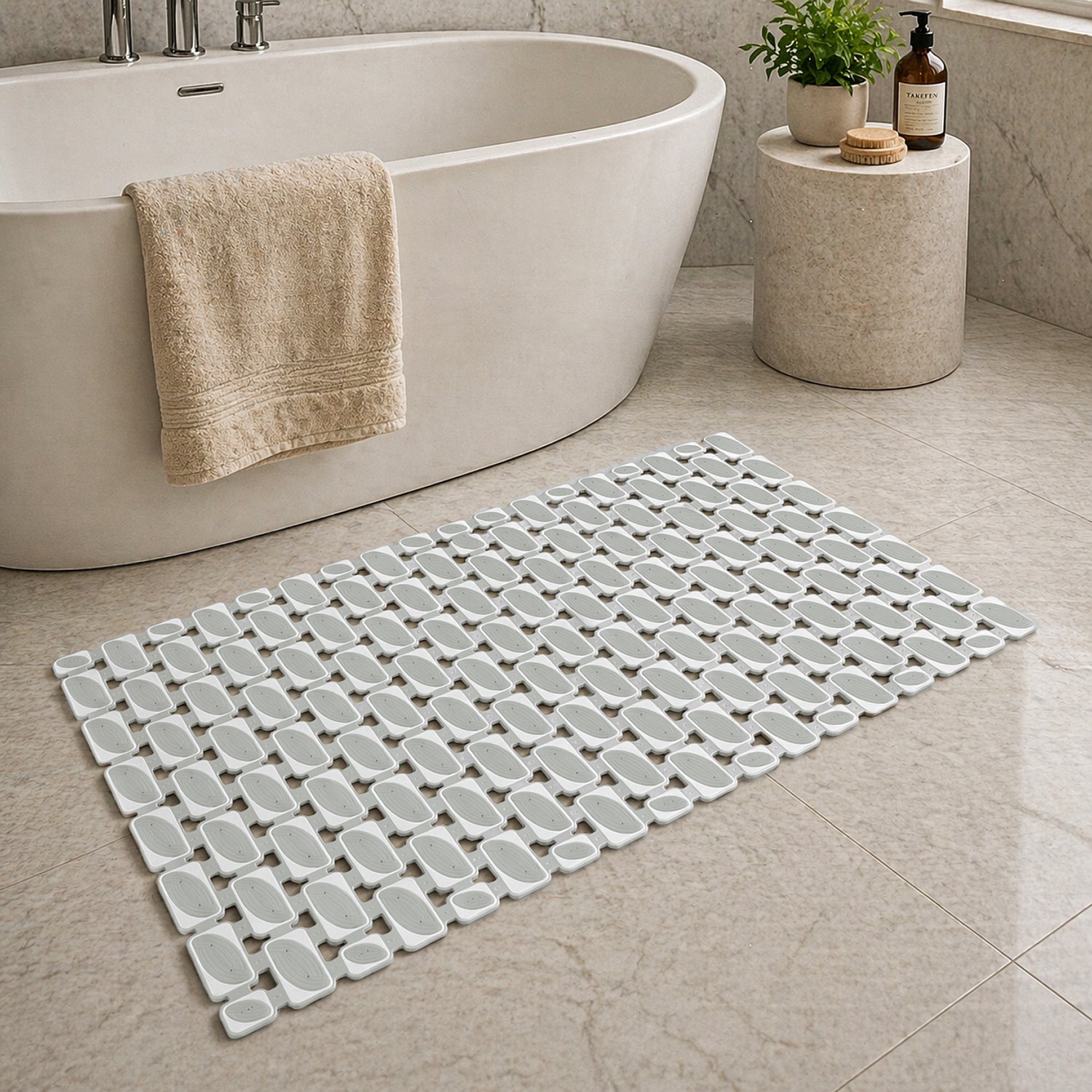 Rubber Shower Mat Ibija Pattern ( 40x70 Cm Silver )