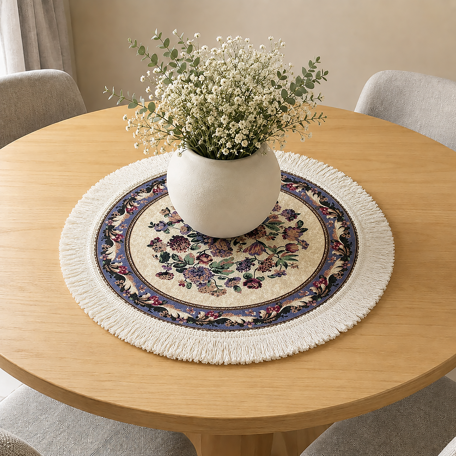 Floral Pattern Dining Table Mats ( 36x36cm, Multicolor, Set Of 2 )