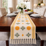Table Runner with Tassels - Cotton 13.5 x 51 Inch, Sunburst Flower