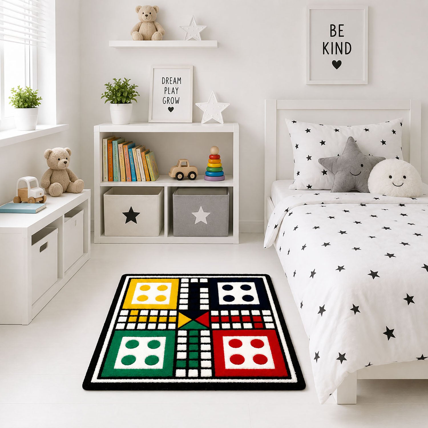 Wool Rug Ludo Board Game Pattern Unique Floor And Wall Mat  61x61 cm Multicolor