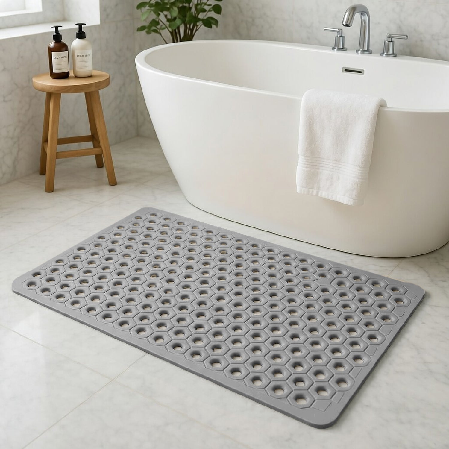 PVC Shower Mat for Bathroom Floor ( 40x70 cm, Silver )