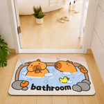 Rubber Bath Mat Anti Slip Quick Drying Soft Capybara ( Blue, 40x60 cm )