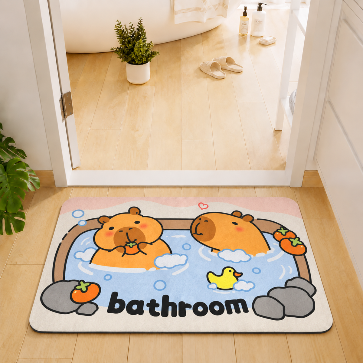 Rubber Bath Mat Anti Slip Quick Drying Soft Capybara ( Blue, 40x60 cm )