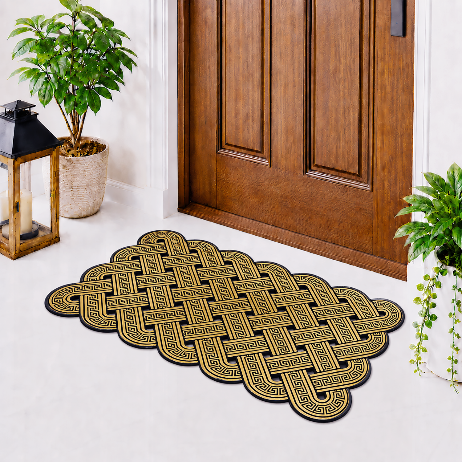 Rubber Door Mat Weave Textured ( 45x75 cm Golden )