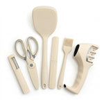 Kitchen Tool Set Plastic Non-Stick Cooking Utensils For Kitchen ( Cream Solid Pack Of 6)
