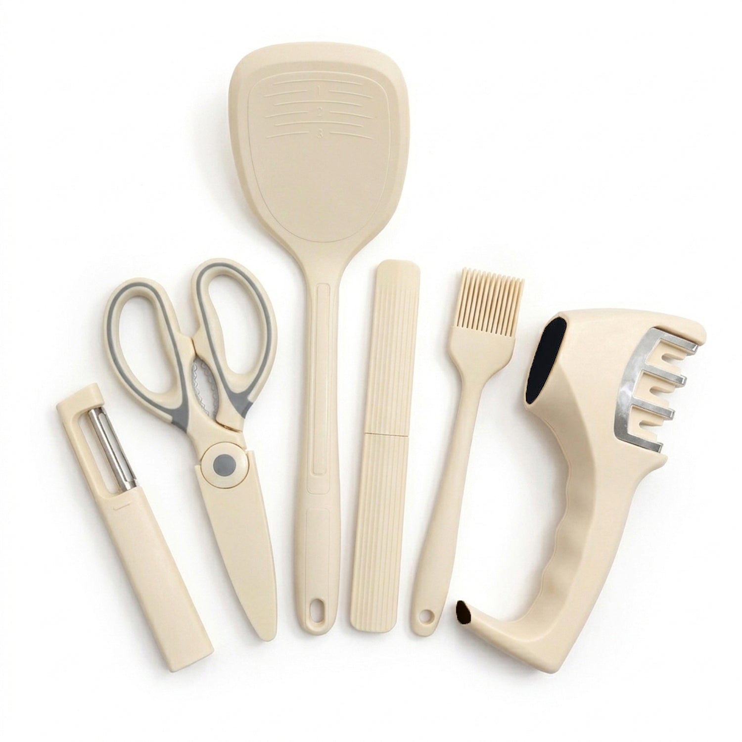 Kitchen Tool Set Plastic Non-Stick Cooking Utensils For Kitchen ( Cream Solid Pack Of 6)