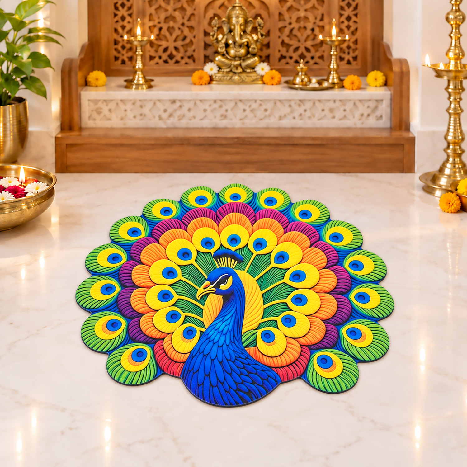 3D Rangoli Mats ( 56x56 cm, Multi )