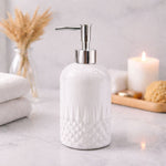 Diamond Cut Pattern Glass Soap Dispenser For Bathroom And Kitchen Sink ( 19.5x8 cm White )