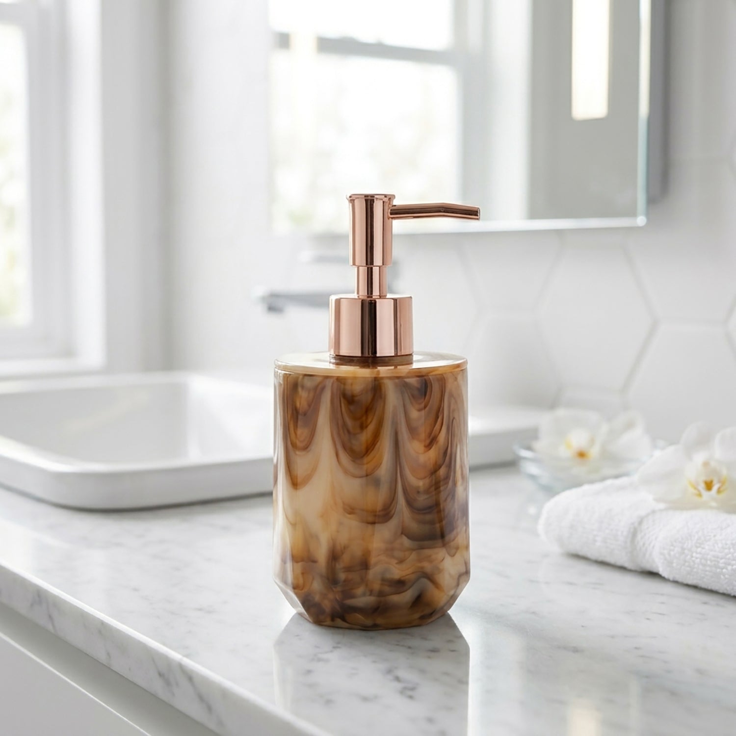 Marble Pattern Plastic Soap Dispenser For Bathroom And Kitchen Sink ( 17x8 cm Brown )
