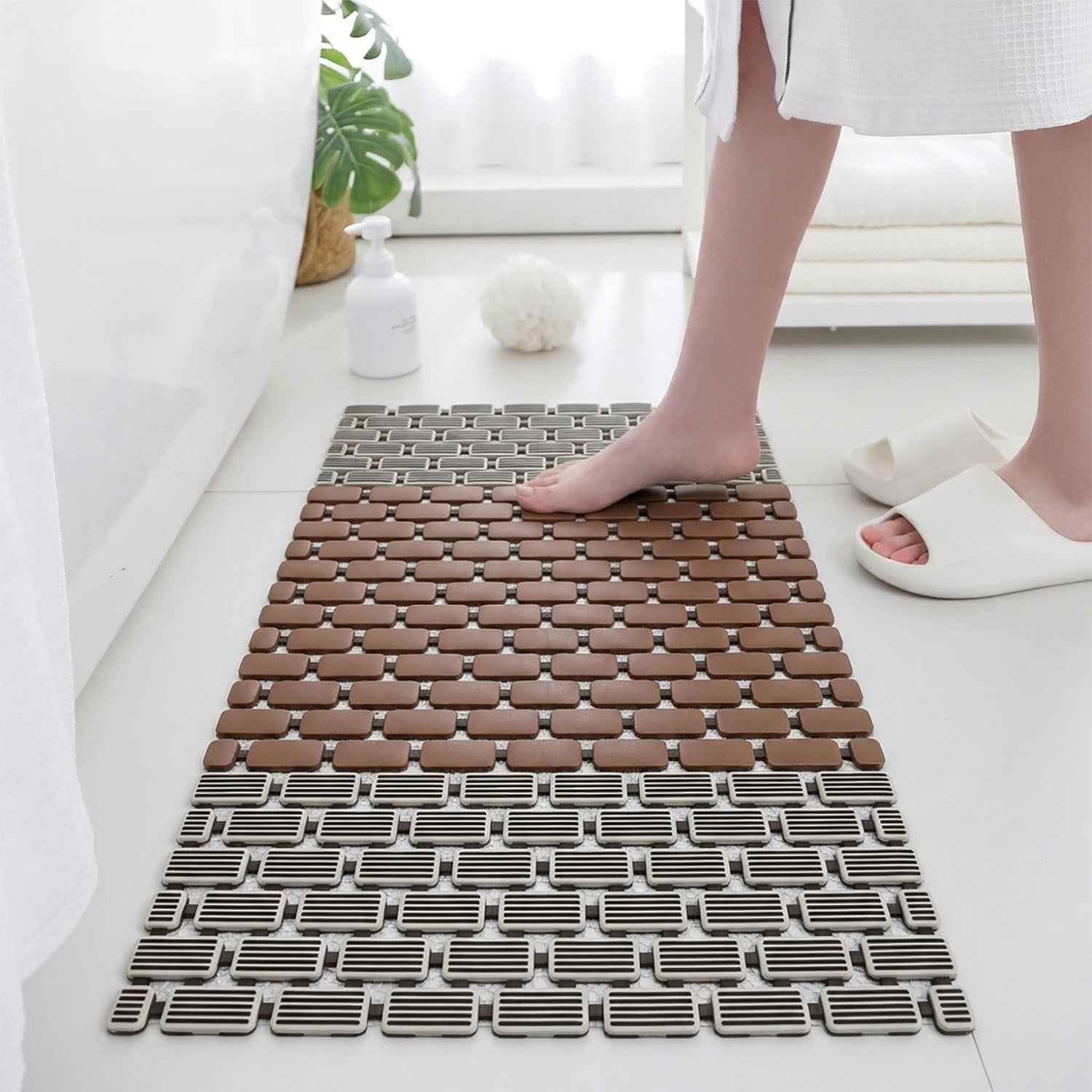 Rubber Shower Mat For Bathroom ( 37x67 Cm Brown )