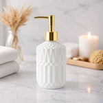 Geometric Texture Pattern Glass Soap Dispenser For Bathroom And Kitchen Sink Leak ( 19x7.5 cm White )