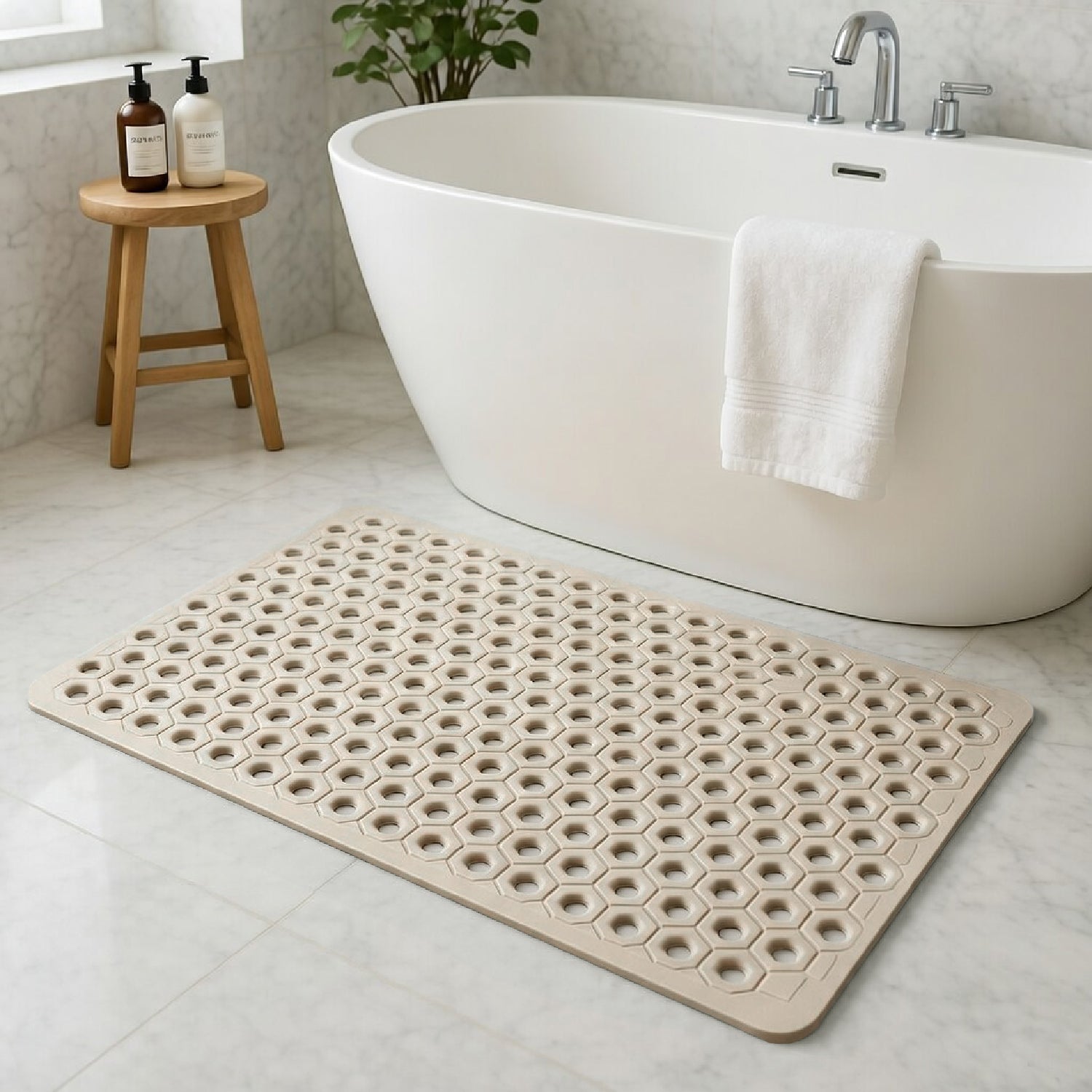 PVC Shower Mat for Bathroom Floor ( 40x70 cm, Beige )