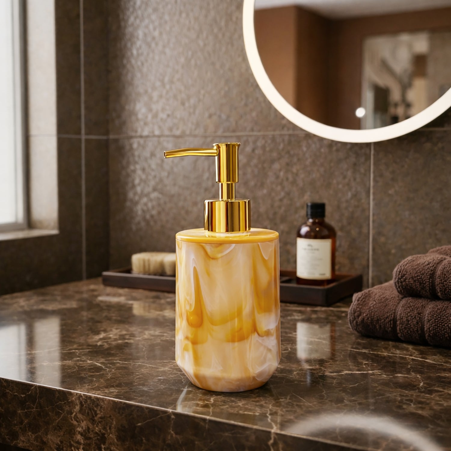Marble Pattern Plastic Soap Dispenser For Bathroom And Kitchen Sink ( 17x8 cm Yellow )