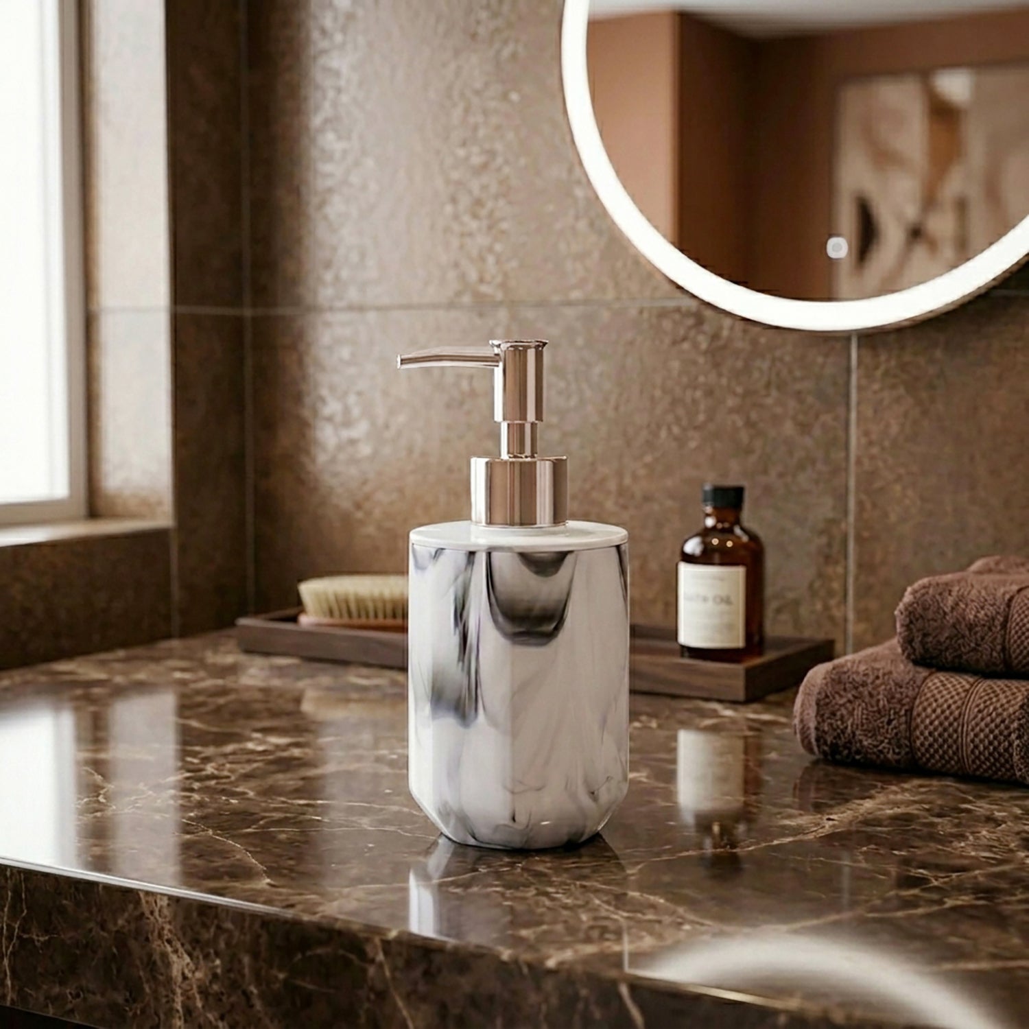 Marble Pattern Plastic Soap Dispenser For Bathroom And Kitchen Sink ( 17x8 cm White )