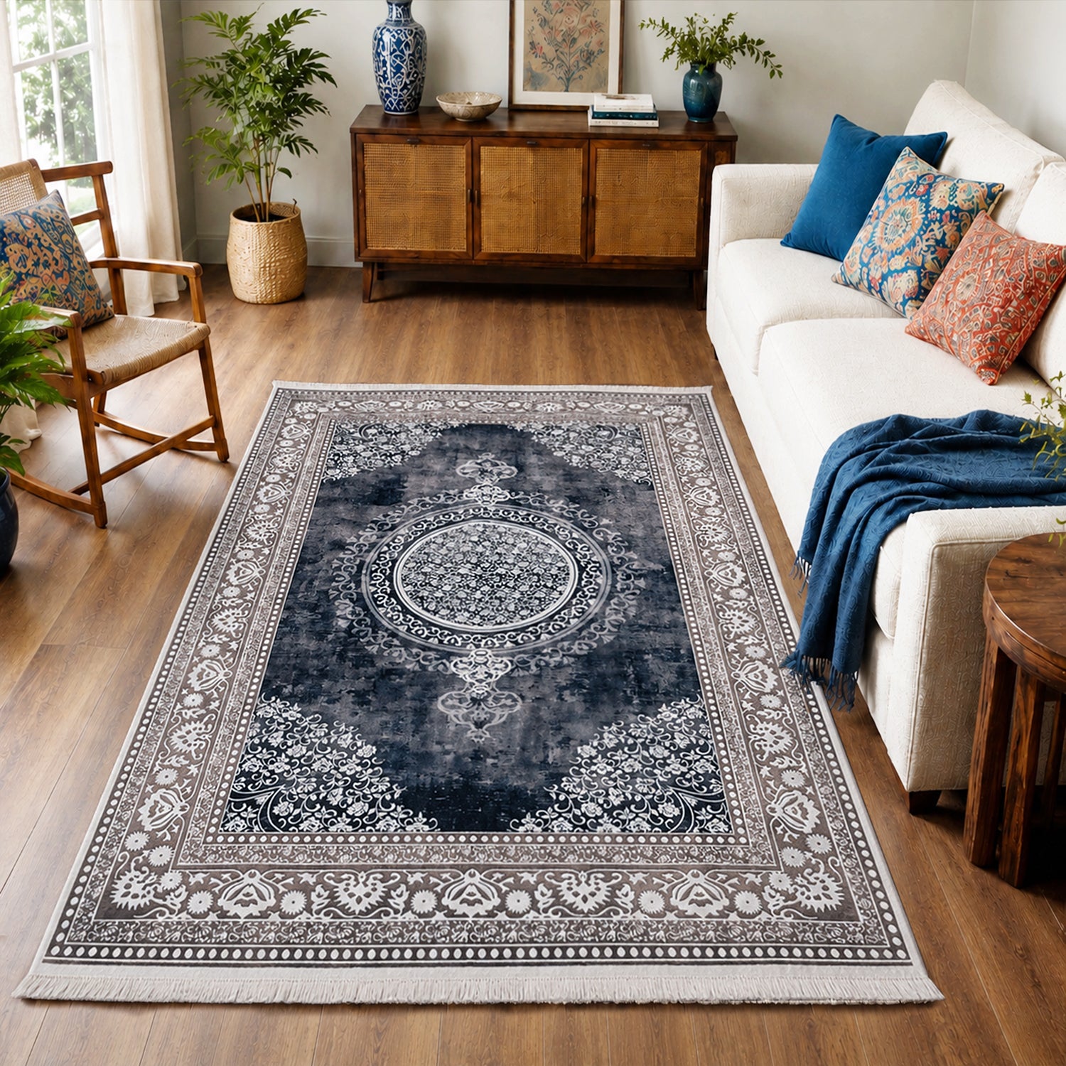 Riyasat Printed Carpet For Home And Office ( 4x6 ft, Charcoal Grey )