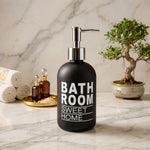 Bathroom Sweet Home Print Glass Soap Dispenser For Bathroom And Kitchen Sink ( 19.5x7.5 cm Black )