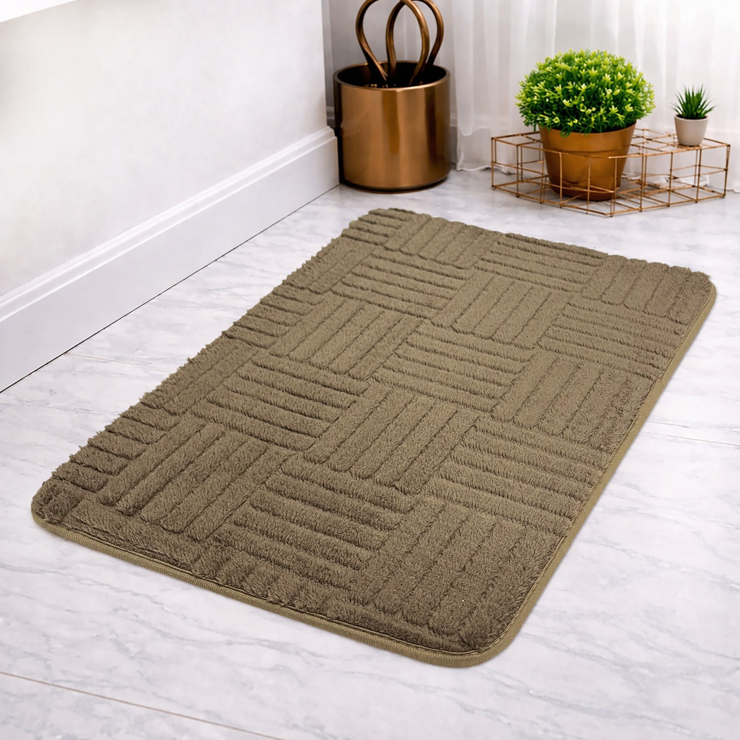 Bahrain Intersect Microfiber Bath Mat (40x58cm Coffee)