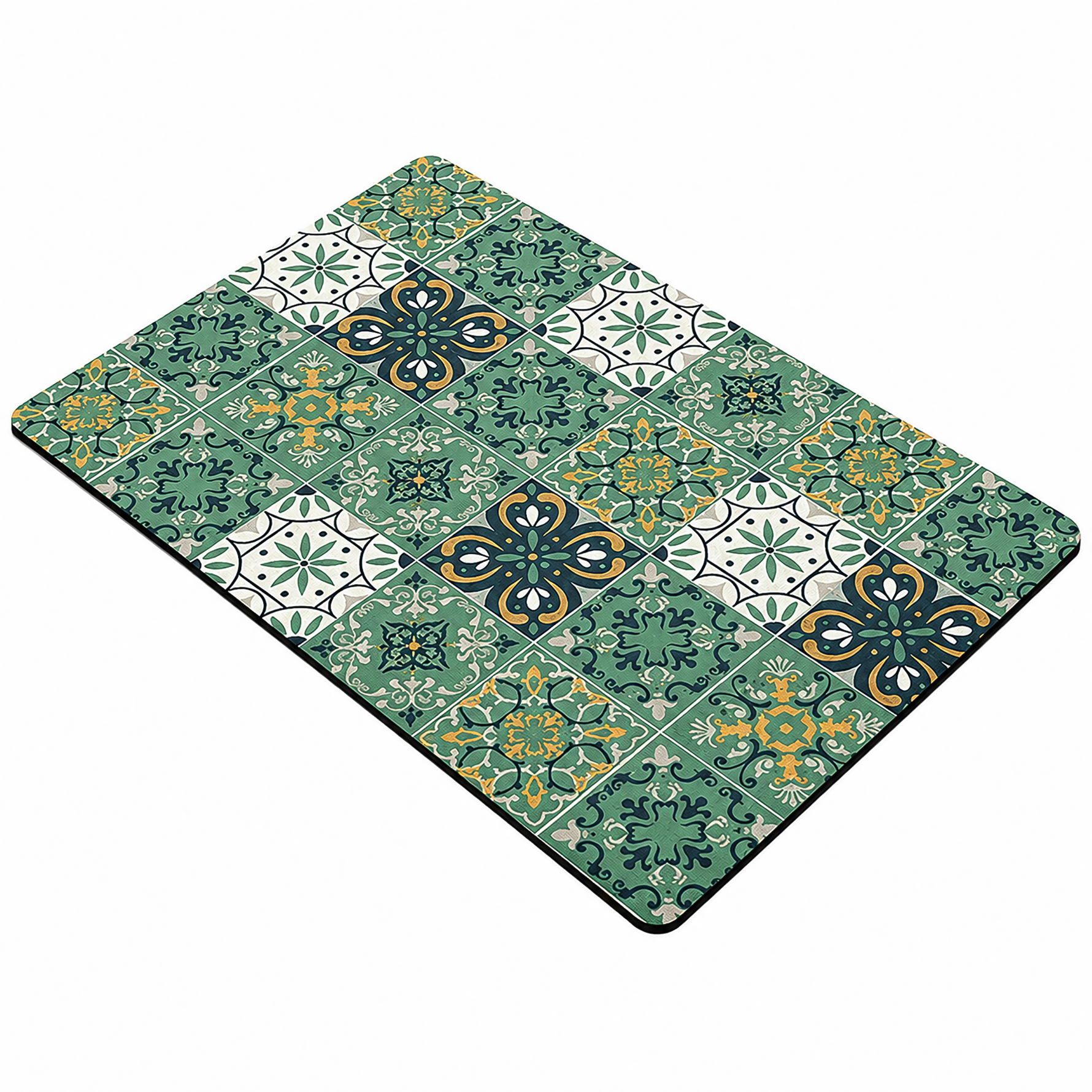 Kitchen Dish Drying Mat | Green Vintage Tile Print | 35x55 cm