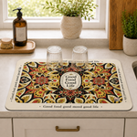 Kitchen Dish Drying Mat | Red Floral Mandala Print | 35x55 cm