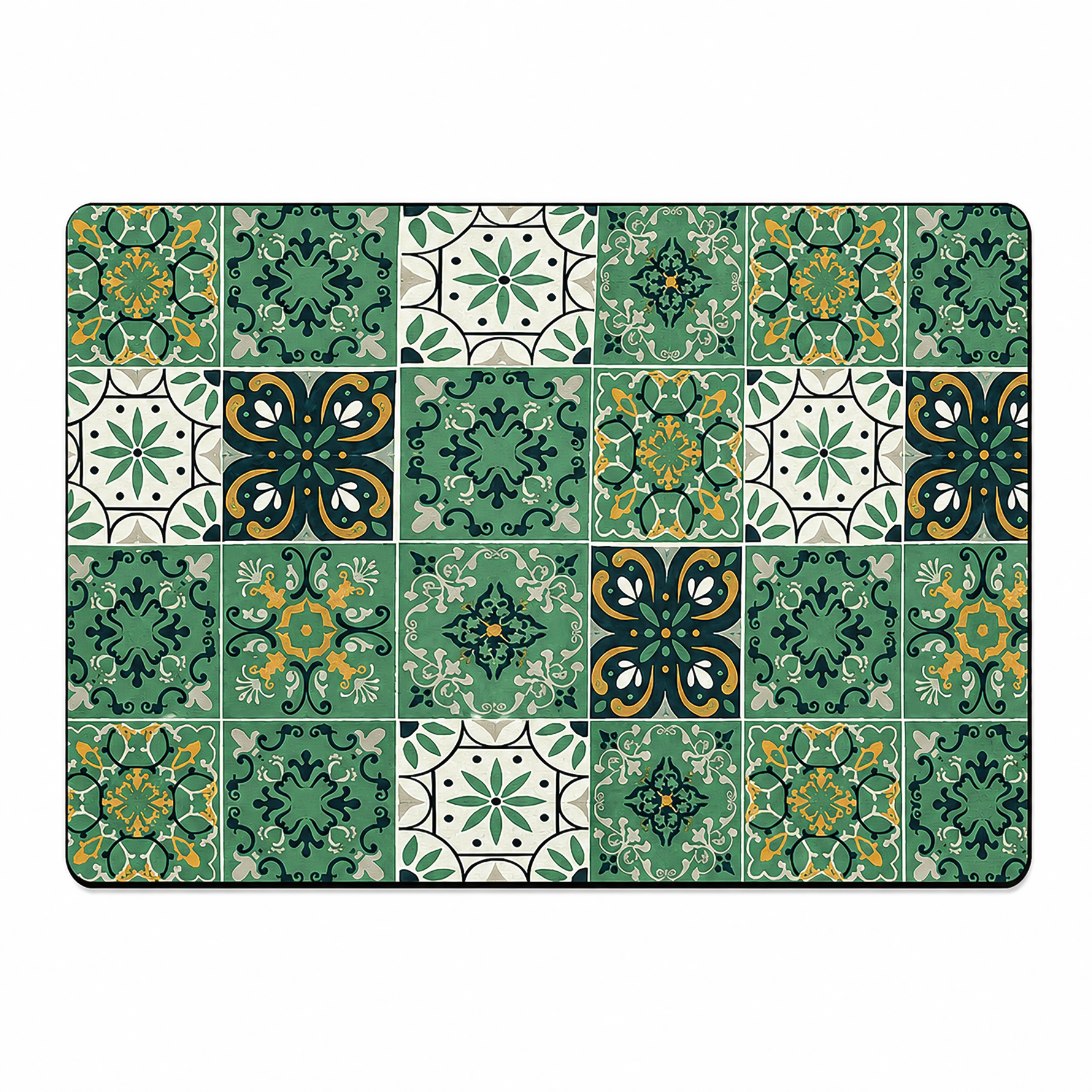 Kitchen Dish Drying Mat | Green Vintage Tile Print | 35x55 cm
