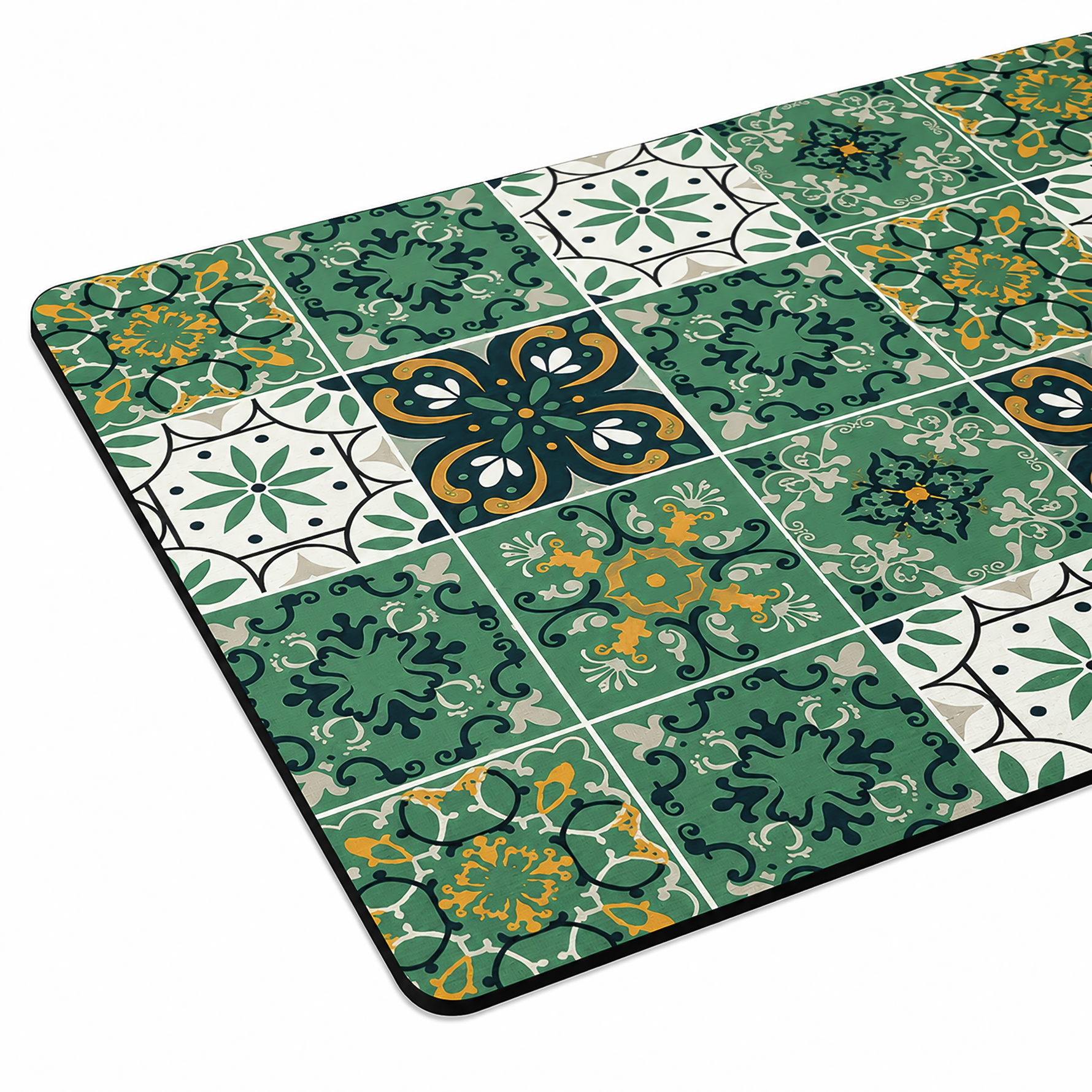 Kitchen Dish Drying Mat | Green Vintage Tile Print | 35x55 cm