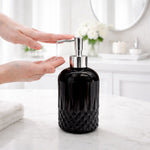 Diamond Cut Pattern Glass Soap Dispenser For Bathroom And Kitchen Sink ( 19.5x8 cm Black )