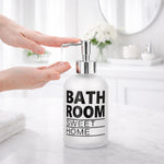 Bathroom Sweet Home Print Glass Soap Dispenser For Bathroom And Kitchen Sink ( 19.5x7.5 cm White )
