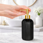 Vertical Ribber Pattern Glass Soap Dispenser For Bathroom And Kitchen Sink ( 19.5x7.5 cm Black )