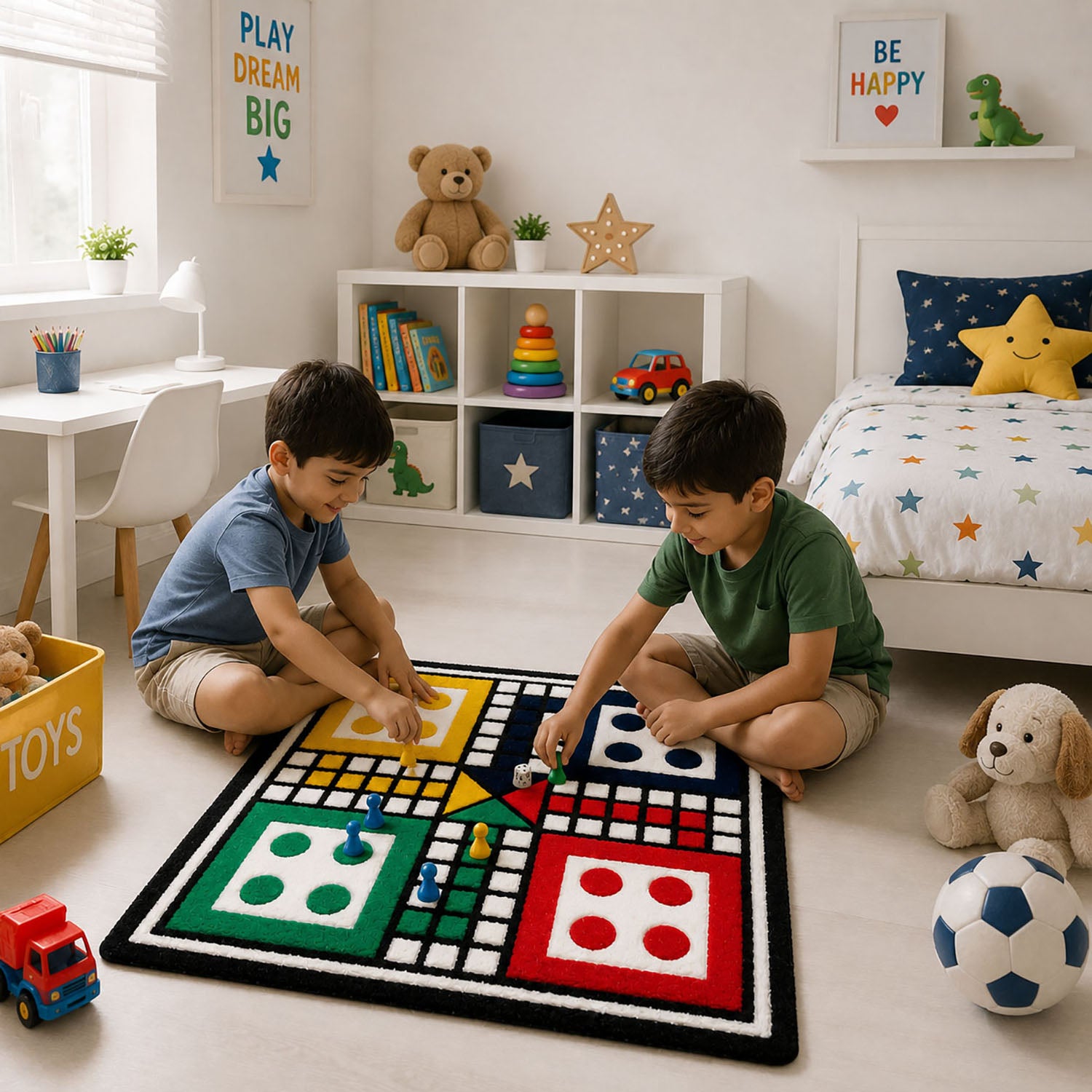 Wool Rug Ludo Board Game Pattern Unique Floor And Wall Mat  61x61 cm Multicolor