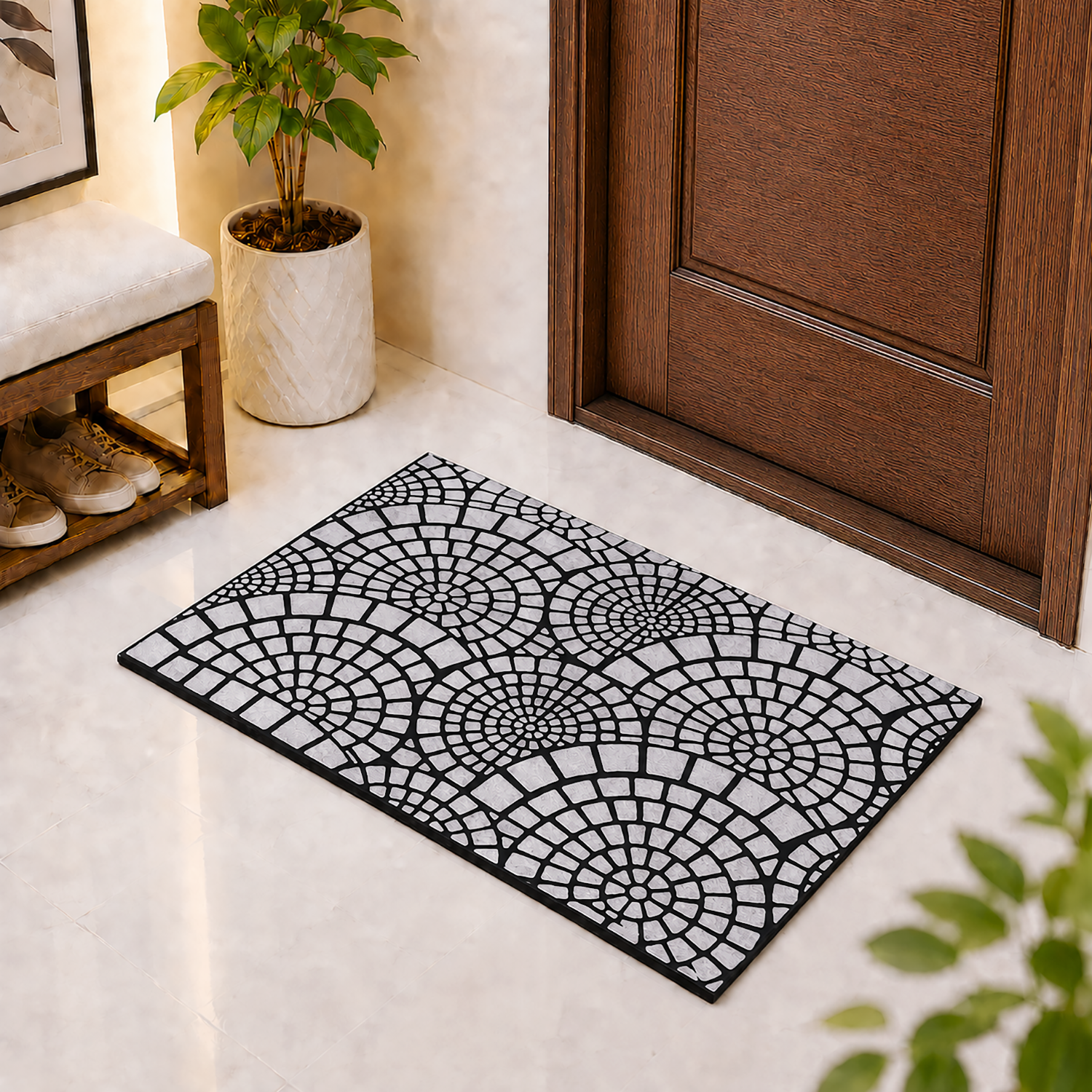 Rubber Door Mat Mosaic Textured ( 45x75 cm Silver )
