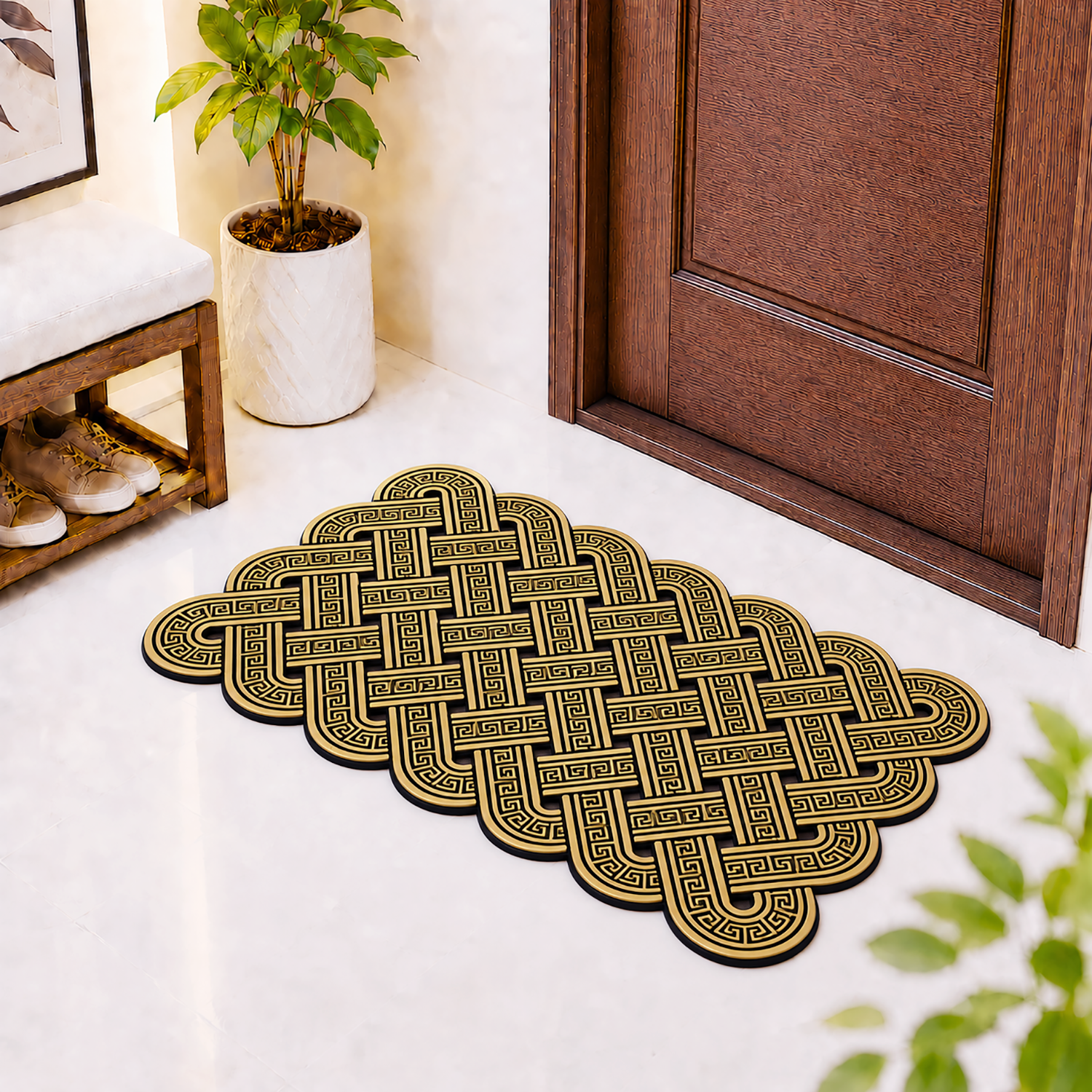 Rubber Door Mat Weave Textured ( 45x75 cm Golden )