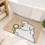 Rubber Bath Mat Anti Slip Quick Drying Soft Curious Puppy ( Beige, 40x60 cm )