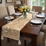 Table Runner with Tassels - Cotton 13.5 x 79.5 Inch, Floral