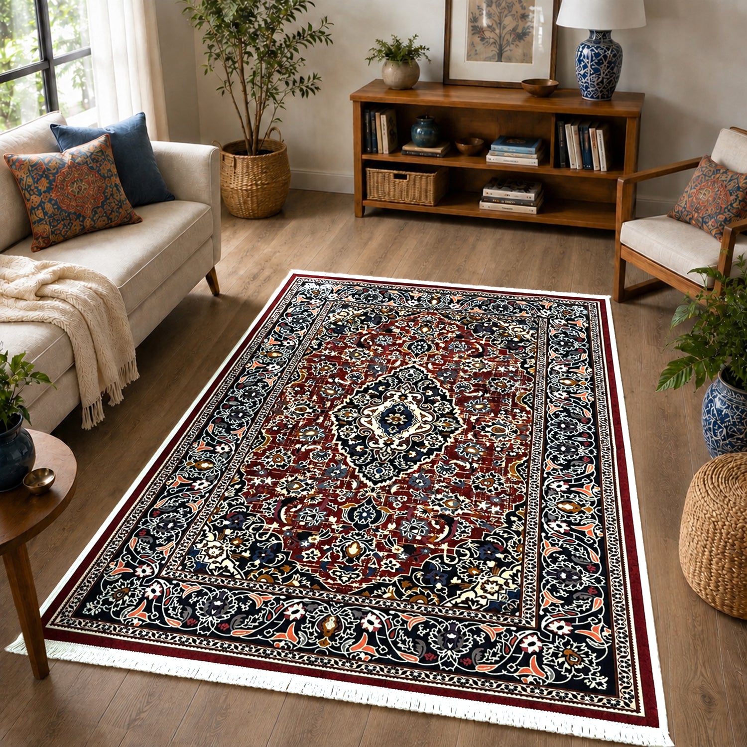 Riyasat Printed Carpet For Home And Office ( 5x7 ft,Royal Red )